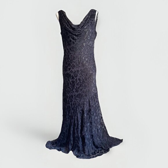 Vintage ECI NY Womens 12 Y2K Whimsigoth Maxi Dress Burnout Silk Beaded Cocktail - Picture 1 of 13